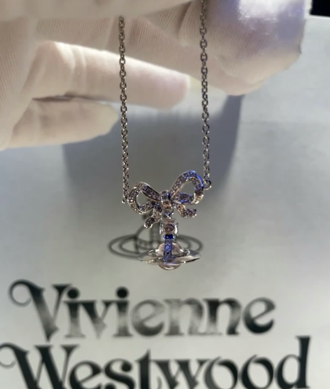 Vivienne Westwood Silver Tone Crystal & Rainbow Moonstone Necklace